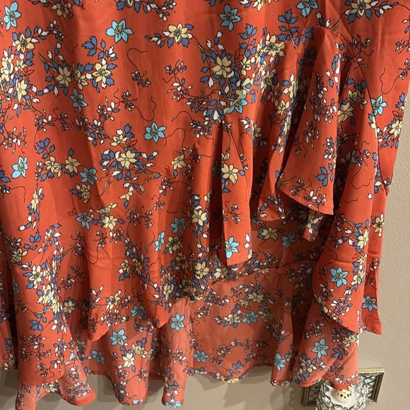 Max Studio floral high low ruffled midi skirt flowy flounce elastic waist large - Picture 3 of 12